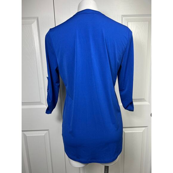 Ellen Tracy Women's Blouse Medium Persian Blue Zip Front Relaxed Fit Long Sleeve - Picture 4 of 10